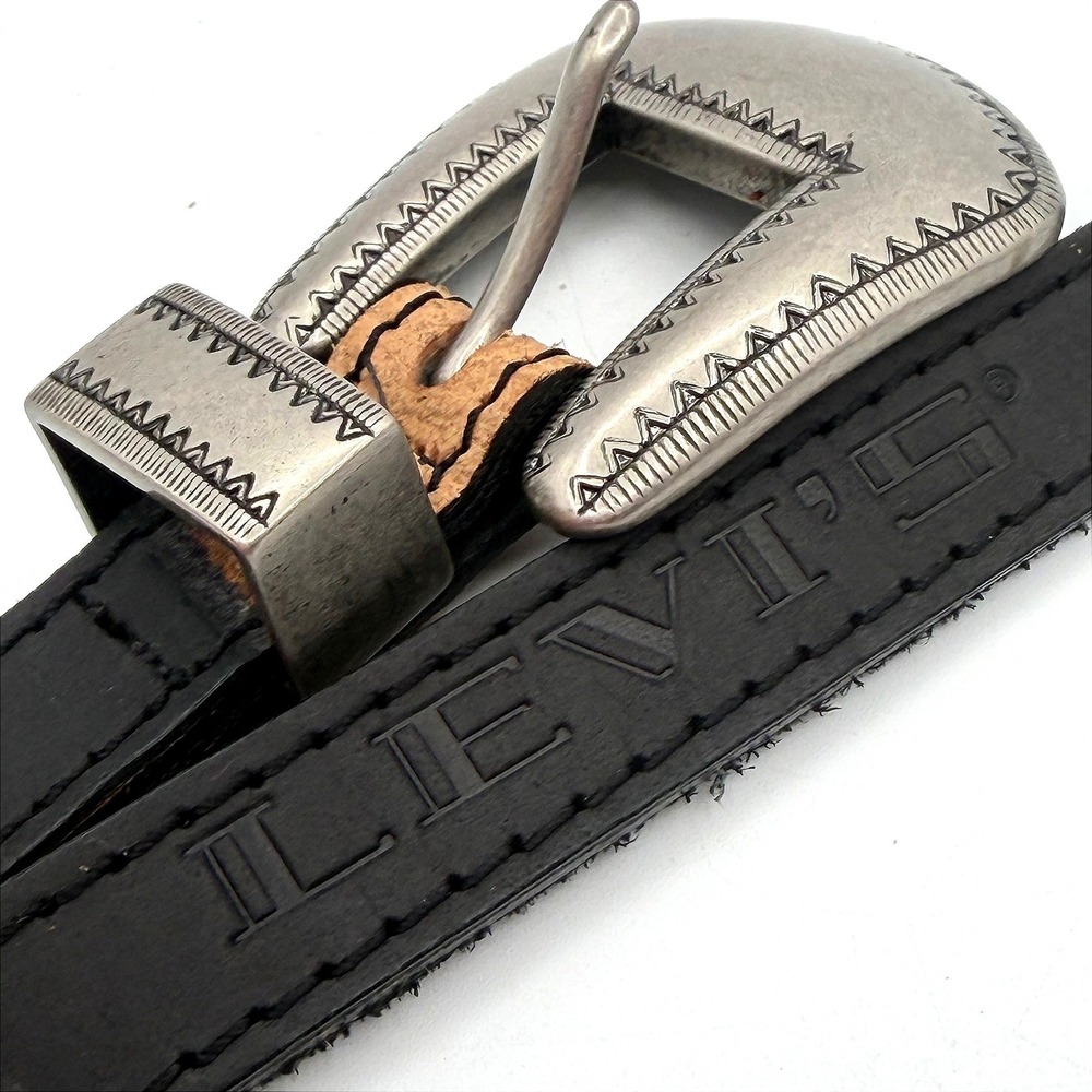 VTG 1994 Levi's Top Grain Black Cowhide Belt Humphreys Buckle Western USA 30-34